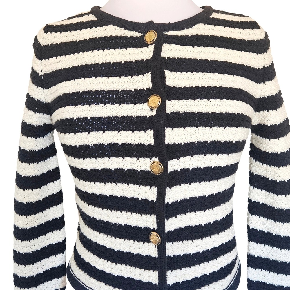 MANGO MNG Women's Jewel Buttons Striped Cardigan Size Small Fall Preppy - Picture 3 of 16